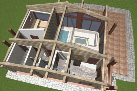 Проект бани с панорамным остеклением, 86 м2