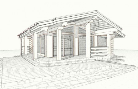 Проект бани с панорамным остеклением, 86 м2