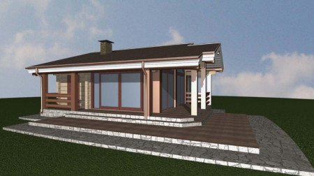 Проект бани с панорамным остеклением, 86 м2