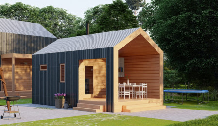 Баня БарнХаус 7х4 м, 24 м2 с крытой террасой