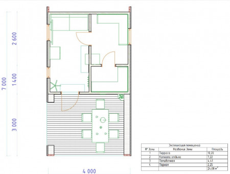 Баня БарнХаус 7х4 м, 24 м2 с крытой террасой