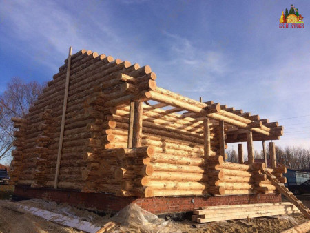 Одноэтажный дом из дикого сруба 8х10 м