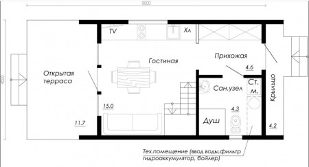 Мини БарнХаус 1,5 этажа 4,5х6,4 м, 36 м.кв