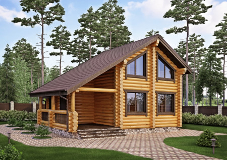 Сруб дома с мансардой 83,27 м2