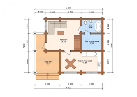 Сруб дома с мансардой 83,27 м2