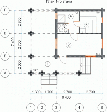 Сруб бани 50 кв.м, 8.4х7.4 м