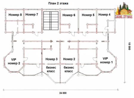 Сруб гостиницы 864 кв.м (14 номеров)
