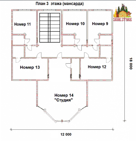 Сруб гостиницы 864 кв.м (14 номеров)