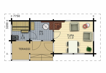 Баня из бруса 3,2х7,7 м (24 кв.м)