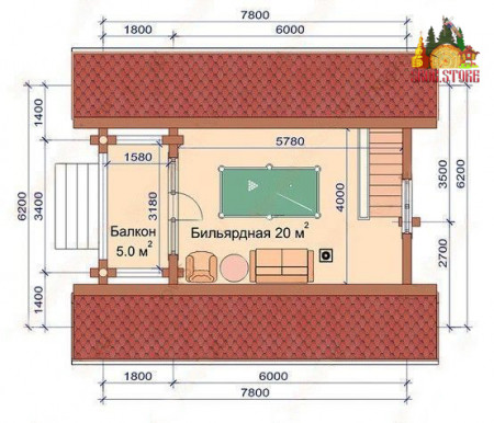 Сруб бани полтора этажа, 51,1 кв.м