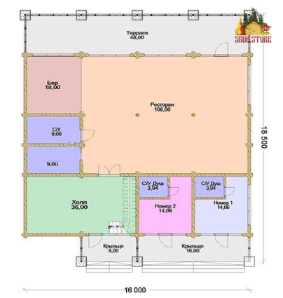 Сруб двухэтажной гостиницы 296 кв.м (9 номеров)