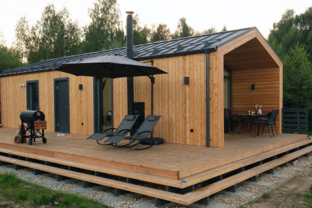 Мини БарнХаус 4,8х9,5 м, 31 м2, с террасой и патио
