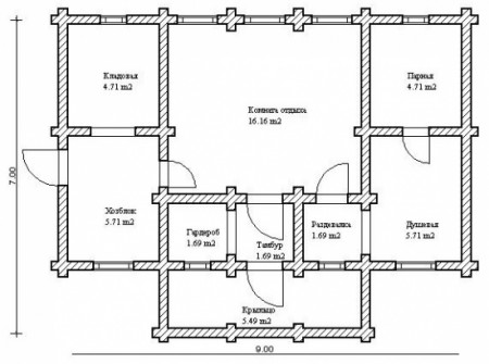 Баня из рубленого бревна 56 кв.м