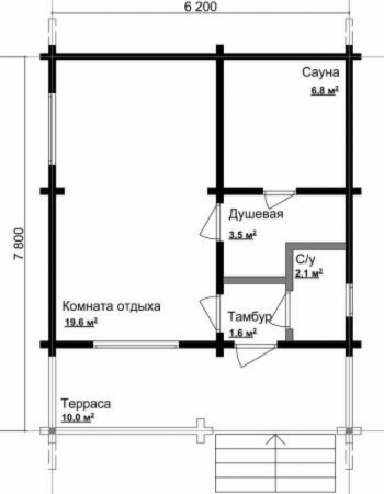 Баня из бруса 6,2х7,8 м (44 кв.м)
