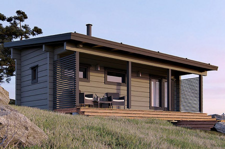 Баня с террасой из двойного бруса, 7.4х5.9 м, 29 кв. м 