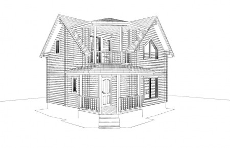 Проект дачного дома 6.8х 6.8м, 52 кв. м, с мансардой (ПДД-014)  