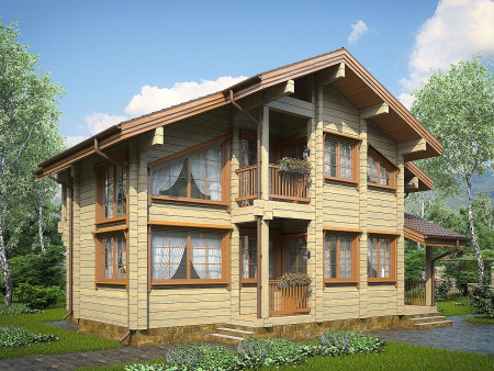 Двухэтажный загородный дом из клеёного бруса со вторым светом, 171 м2