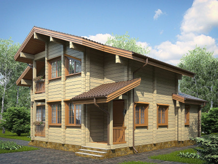 Двухэтажный загородный дом из клеёного бруса со вторым светом, 171 м2