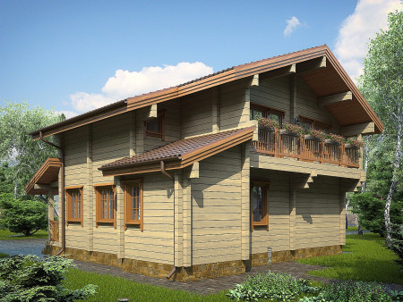 Двухэтажный загородный дом из клеёного бруса со вторым светом, 171 м2