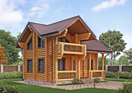 Сруб двухэтажного дома 79,84 м2 с террасой