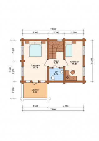 Сруб двухэтажного дома 79,84 м2 с террасой