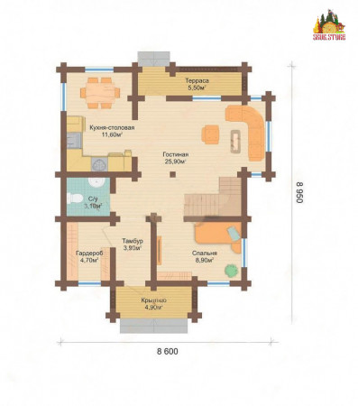 Сруб двухэтажного дома 133 м2