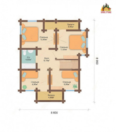 Сруб двухэтажного дома 133 м2
