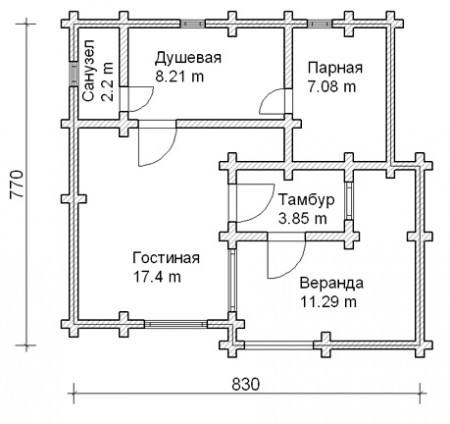 Баня из рубленого бревна 60 кв.м