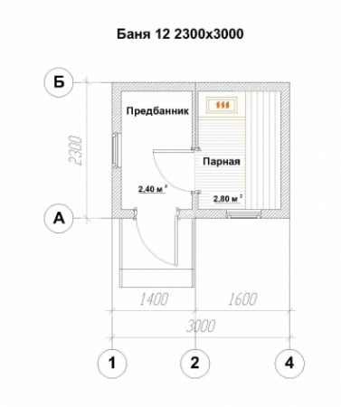 Баня из бруса 2,3x3 м (5,2 кв.м)