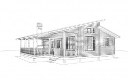Проект одноэтажного дачного дома 10.5х9.2 м, 52 кв. м, с большой террасой (ПДД-013)   
