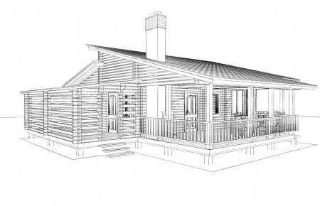 Проект одноэтажного дачного дома 10.5х9.2 м, 52 кв. м, с большой террасой (ПДД-013)   