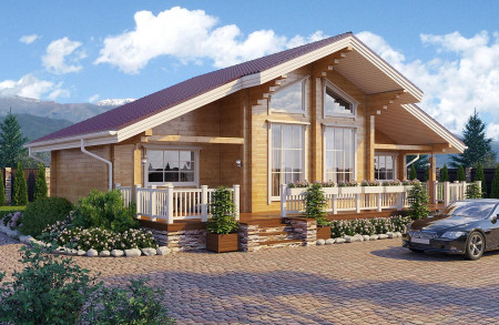 Двухэтажный загородный дом из клеёного бруса с террасой, 163 м2