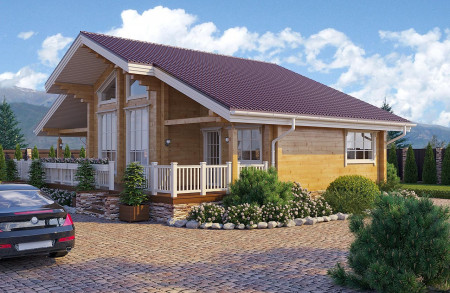 Двухэтажный загородный дом из клеёного бруса с террасой, 163 м2