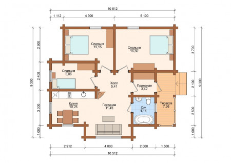 Сруб одноэтажного дома 74,53 м2