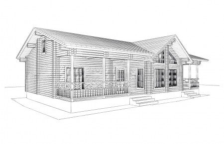 Проект одноэтажного дачного дома 14.7х8.2 м, 84 кв. м, с террасой (ПДД-012)  