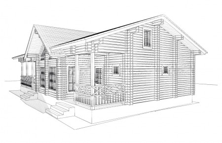 Проект одноэтажного дачного дома 14.7х8.2 м, 84 кв. м, с террасой (ПДД-012)  