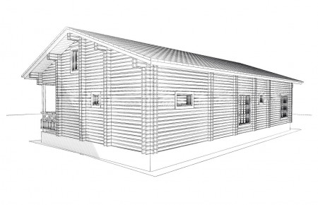 Проект одноэтажного дачного дома 14.7х8.2 м, 84 кв. м, с террасой (ПДД-012)  