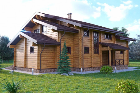 Двухэтажный дом из клеёного бруса со вторым светом, 357 м2