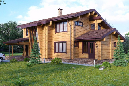 Двухэтажный дом из клеёного бруса со вторым светом, 357 м2