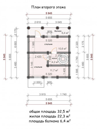 Баня двухэтажная из двойного бруса, 5.9х5.9, 60 кв. м