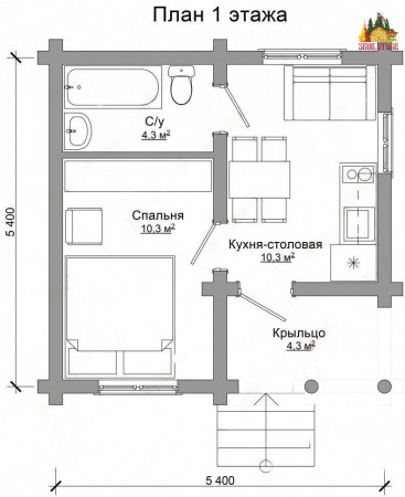 Сруб одноэтажного дома 30 м2