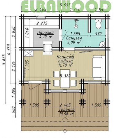 Баня с мансардой из двойного бруса, 6.6х5.6, 32 кв. м 