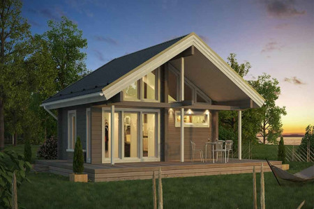 Баня с мансардой и большой открытой террасой, 5.6х5.6 м, 38 кв. м 