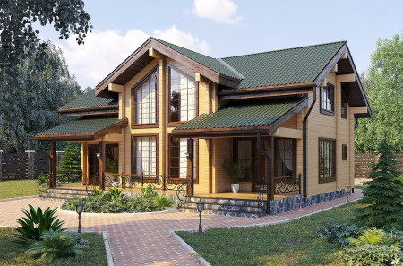 Двухэтажный загородный дом из клеёного бруса со вторым светом, 200 м2