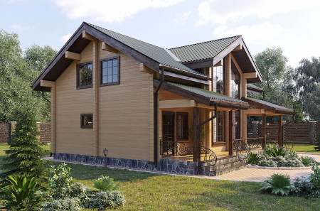 Двухэтажный загородный дом из клеёного бруса со вторым светом, 200 м2