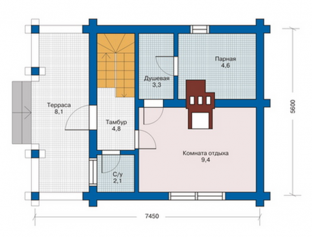 Сруб бани с мансардой и террасой 66 кв.м