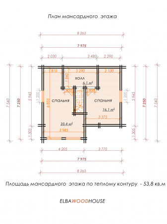 Проект дачного дома 7.9х7.2, 86.8 кв. м с мансардой (ПДД-007)  