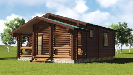 Сруб одноэтажного дома 49 м2, с террасой