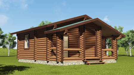Сруб одноэтажного дома 49 м2, с террасой