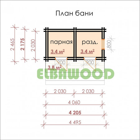 Маленькая дачная баня из двойного бруса, 4х2.4 м, 8 кв. м 